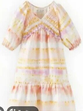 Kids Tie-Dye Ruffle Dress - Pink, Yellow & Cream